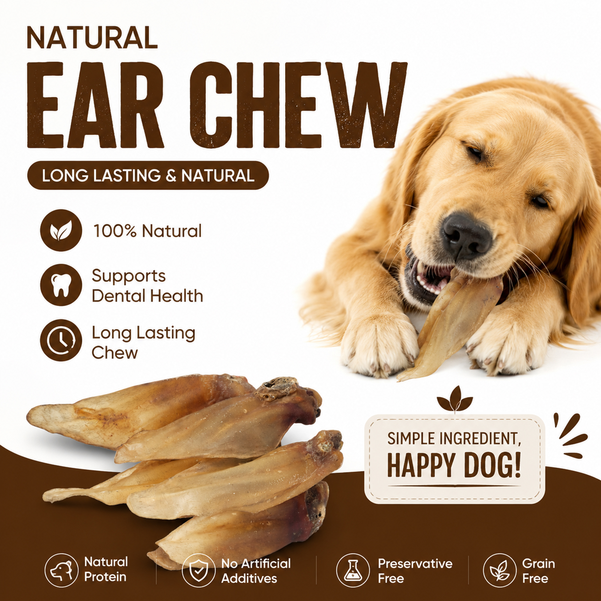 Petrix Buffalo Ears Natural Dog Chew Treat, 5 Pcs (11 Inch)