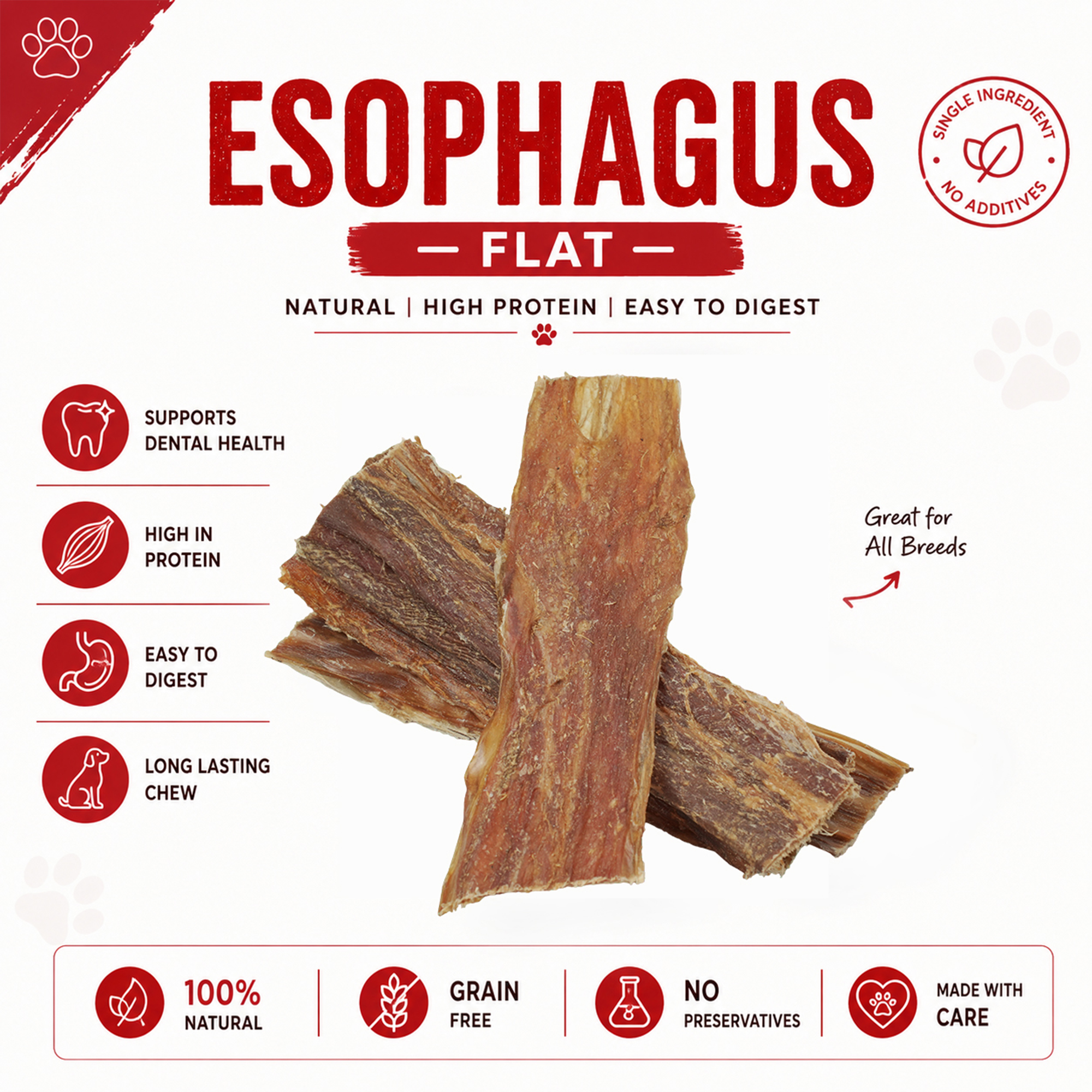 Petrix Flat Esophagus Natural Dog Chew Treat, 10 Pcs (6 Inch)