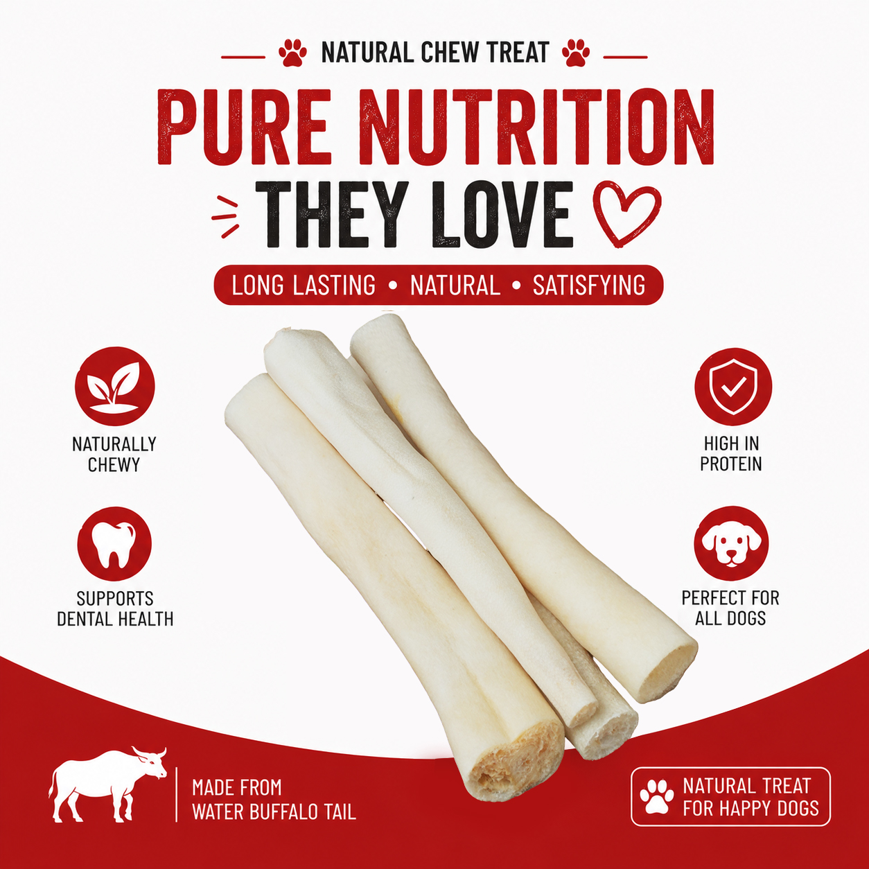 Petrix White Tail Natural Dog Chew Treat, 6 Pcs (6 Inch)