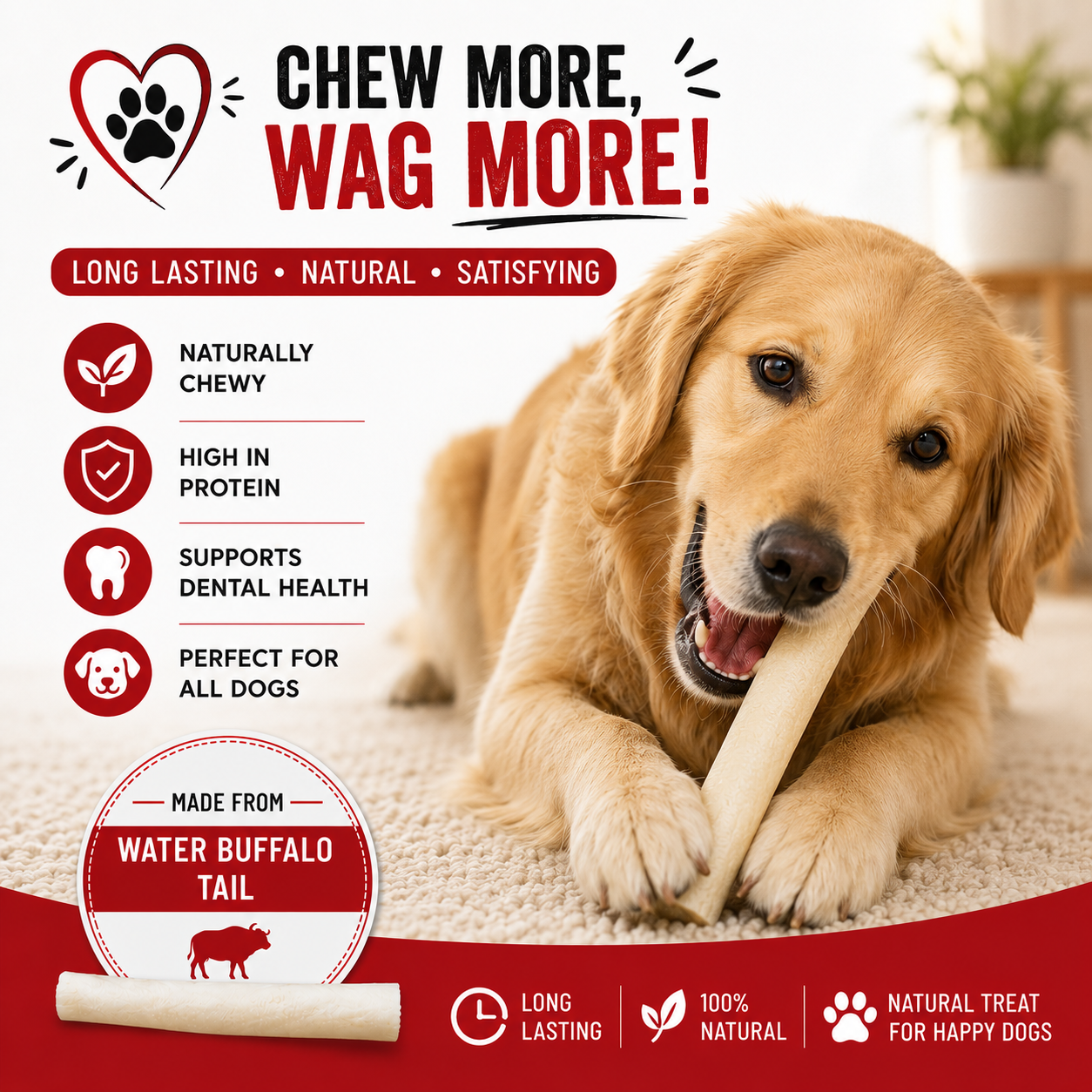 Petrix White Tail Natural Dog Chew Treat, 6 Pcs (6 Inch)