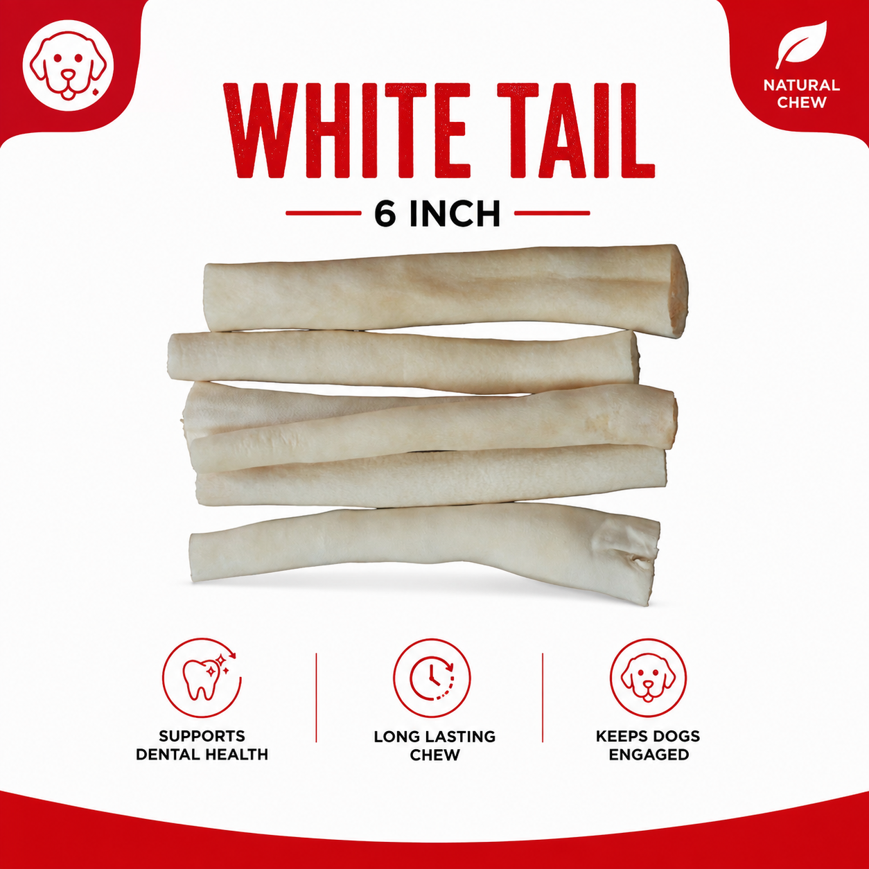 Petrix White Tail Natural Dog Chew Treat, 6 Pcs (6 Inch)