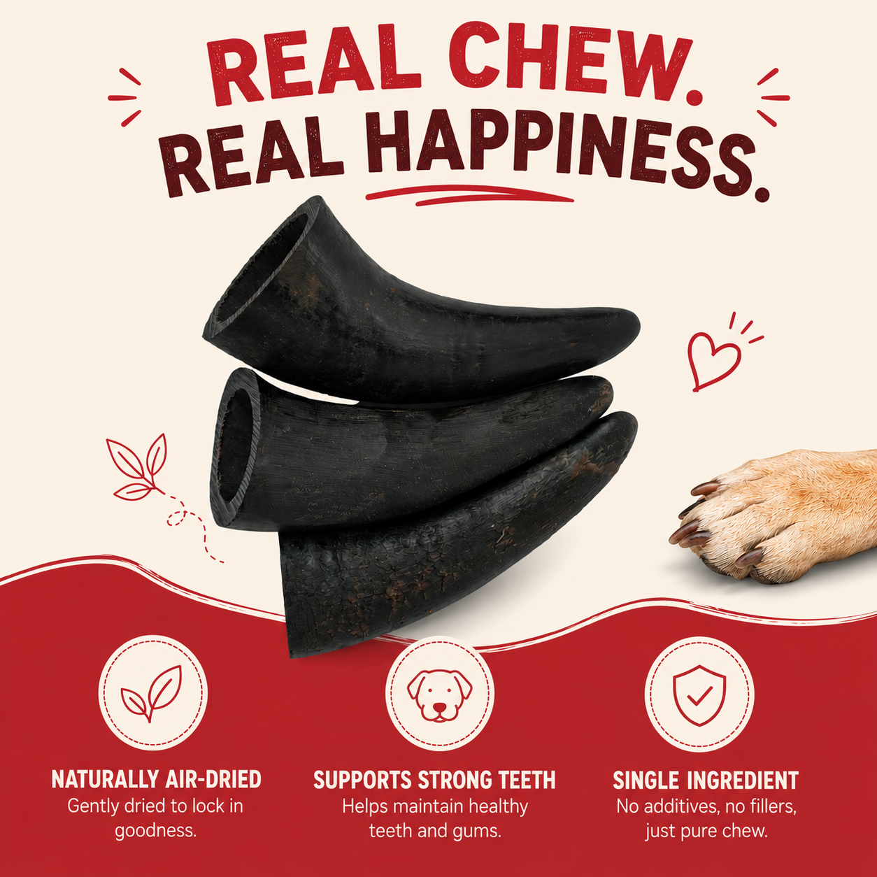 Petrix Natural Horn Dog Chew Treat, 3 Pcs (4 Inch)