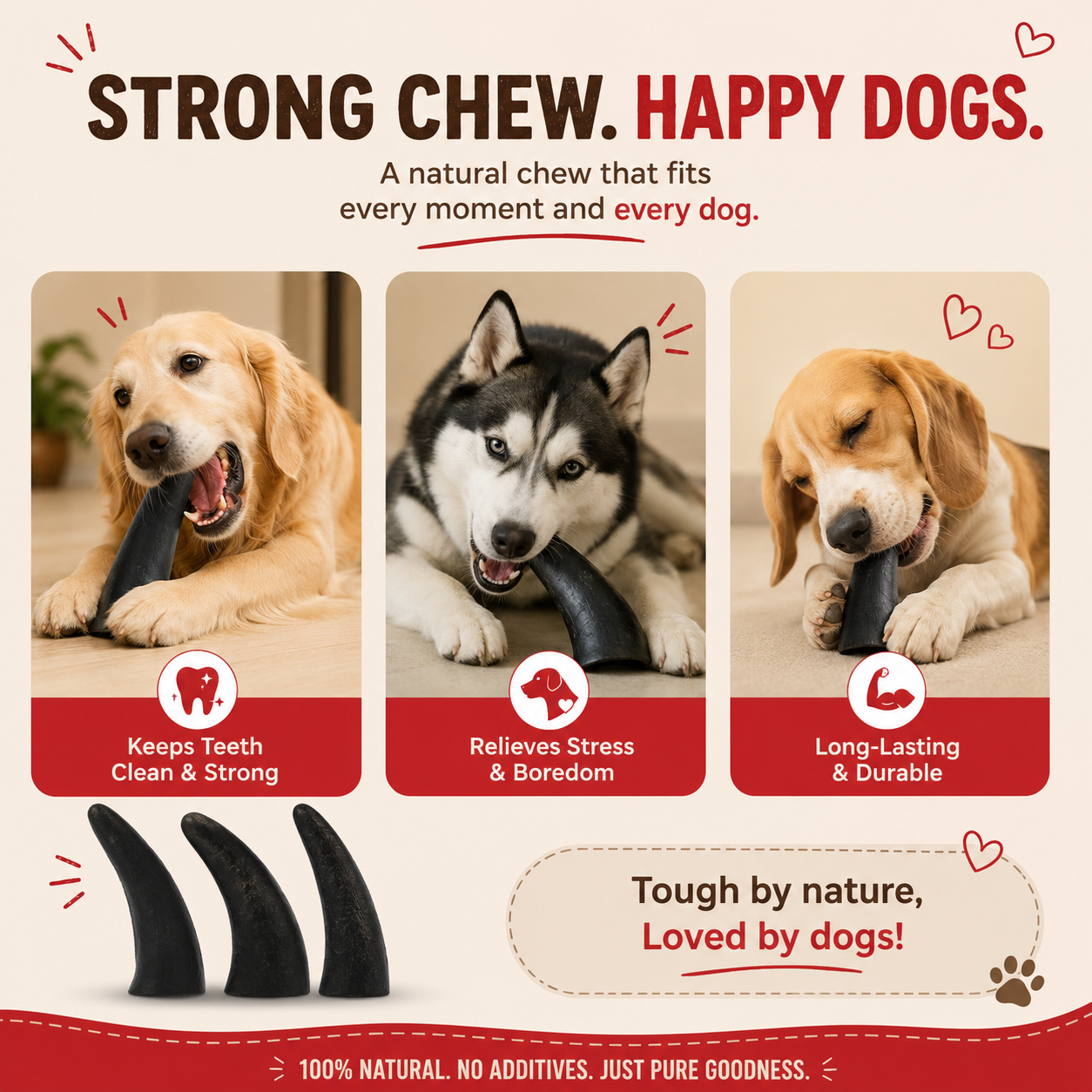 Petrix Natural Horn Dog Chew Treat, 3 Pcs (4 Inch)