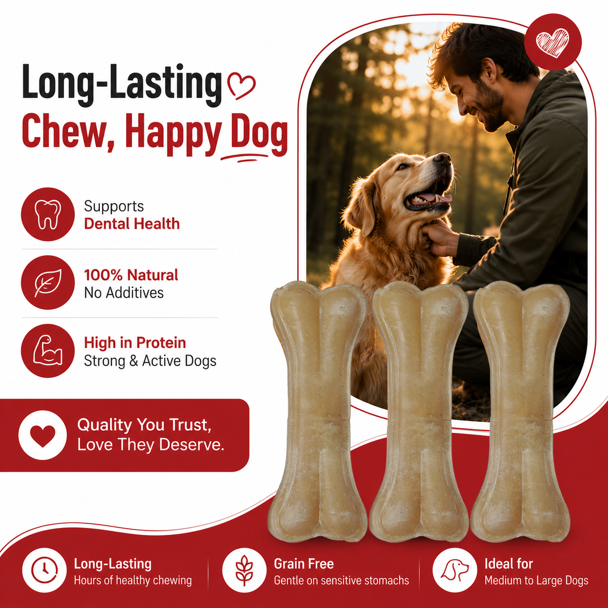 Petrix Natural Press Bone Dog Chew Treat, 6 Pcs (4 Inch)