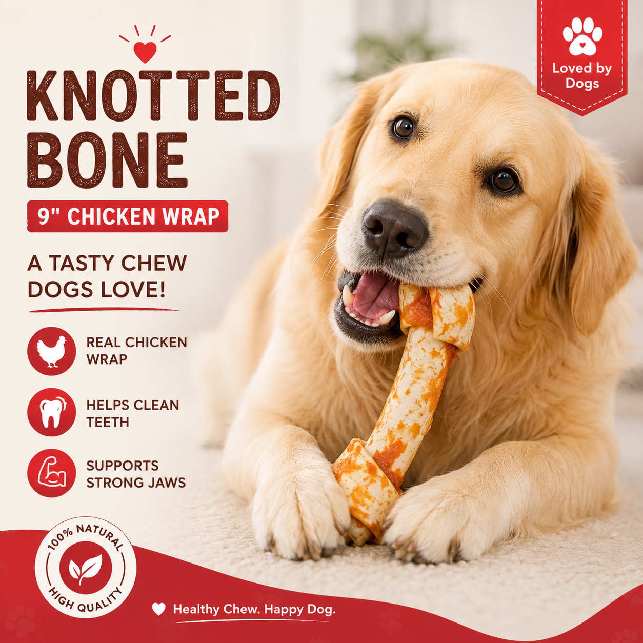 Petrix Knotted Bone Chicken Wrap Dog Chew Treat, 1 Pc (9 Inch)