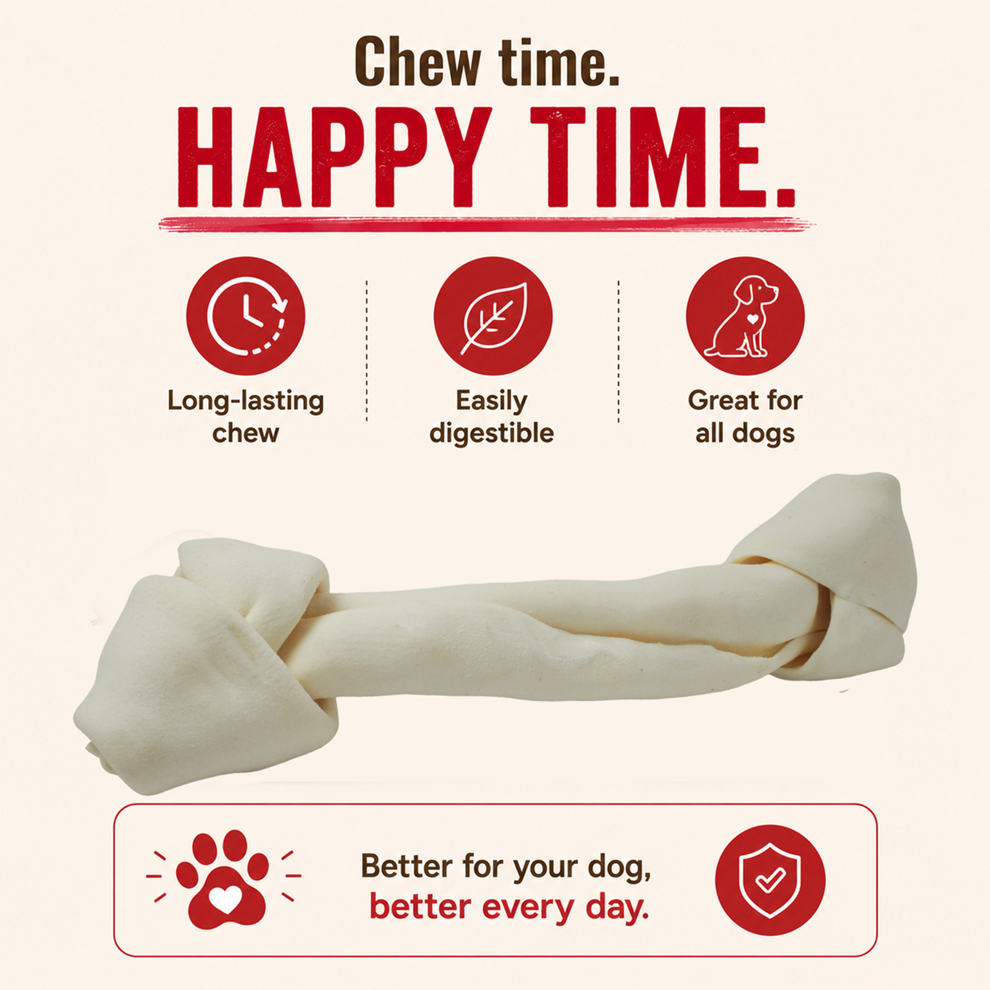 Petrix Knotted Bone White Natural Dog Chew Treat, 1 Pc (9 Inch)