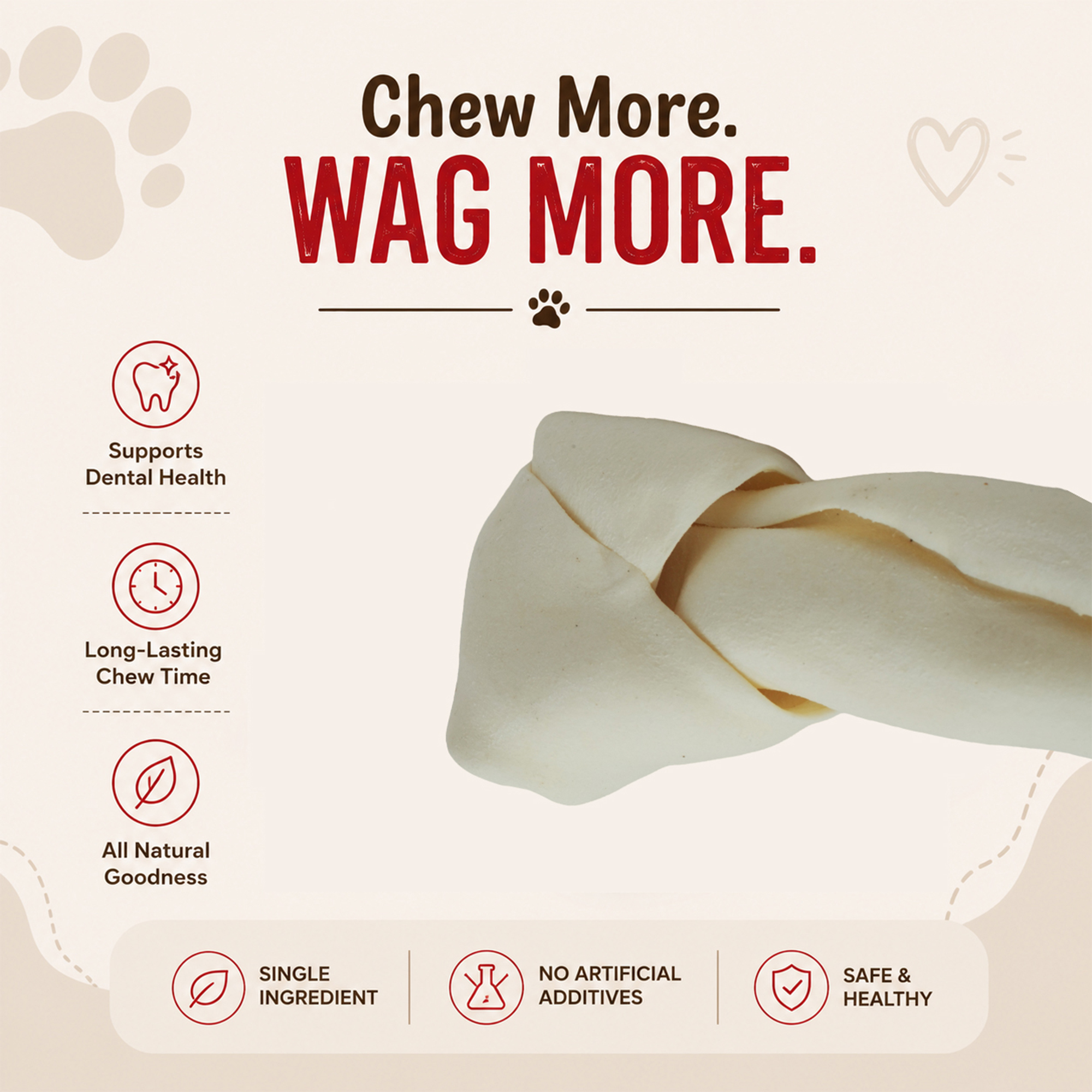 Petrix Knotted Bone White Natural Dog Chew Treat, 1 Pc (9 Inch)