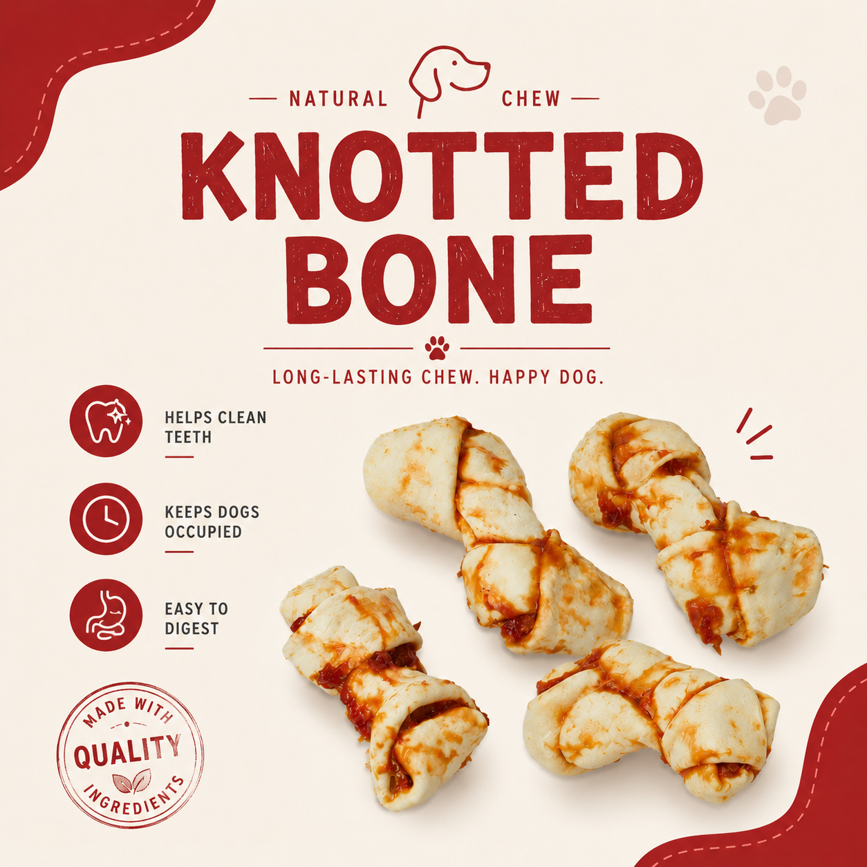 Petrix Knotted Bone Chicken Wrap Dog Chew Treat, 4 Pcs (4 Inch)