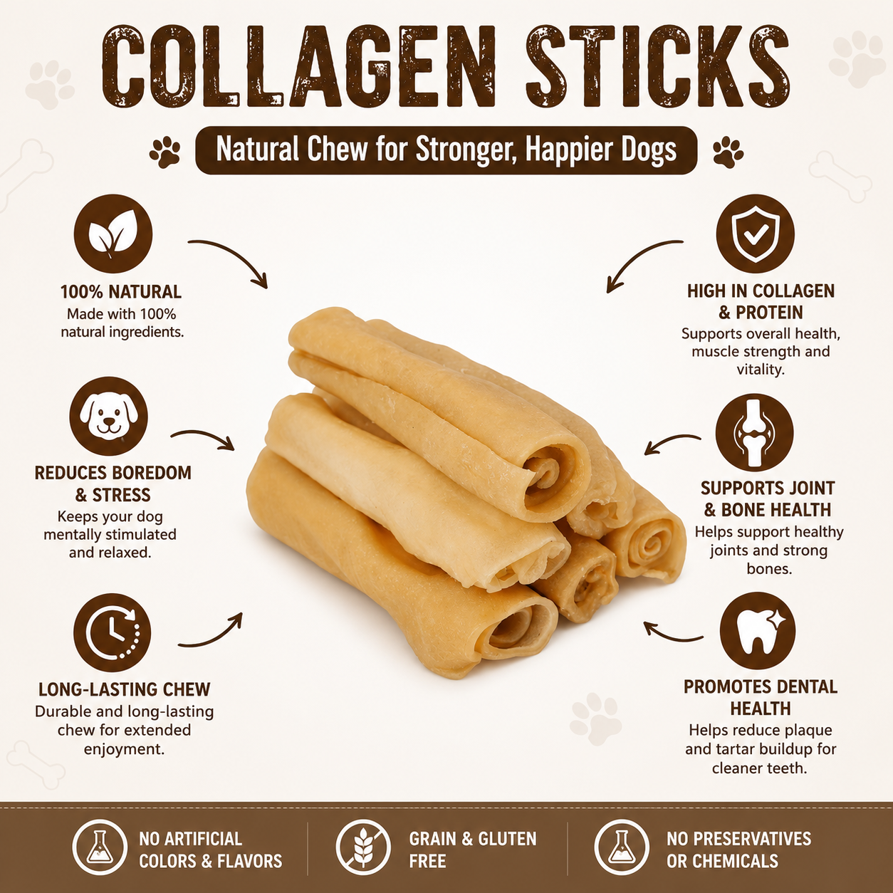 Petrix Collagen Stick Natural Dog Chew Treat, 6 Pcs (6 Inch)