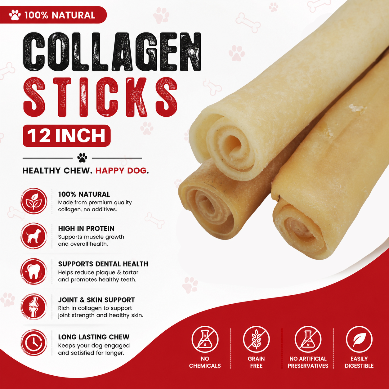 Petrix Collagen Stick Natural Dog Chew Treat, 6 Pcs (12 Inch)