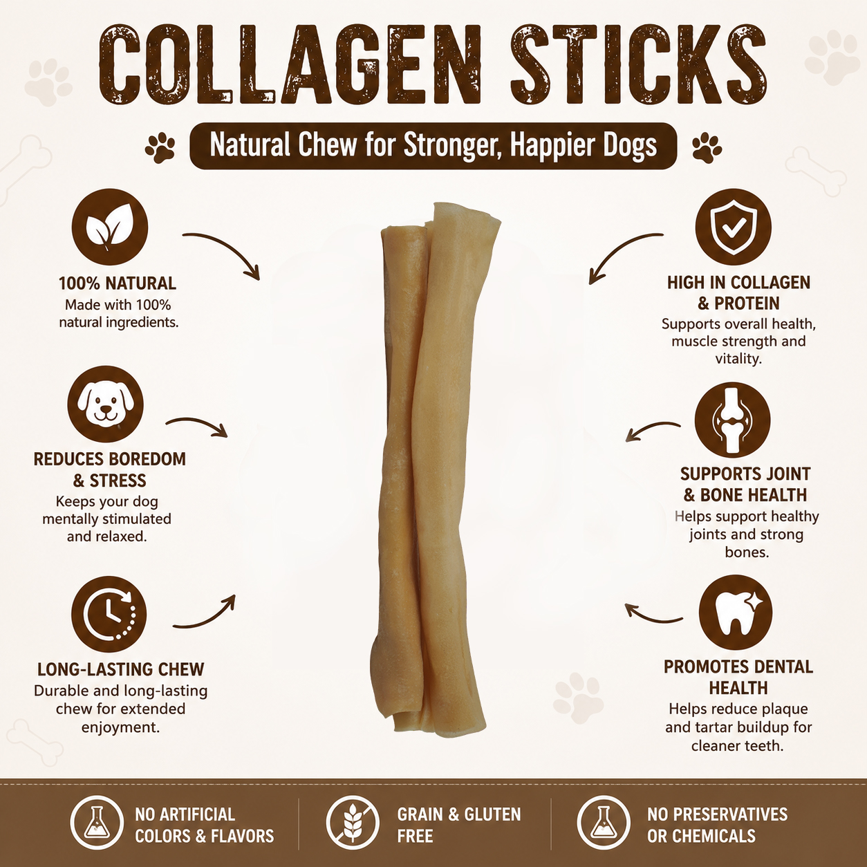 Petrix Collagen Stick Natural Dog Chew Treat, 6 Pcs (12 Inch)