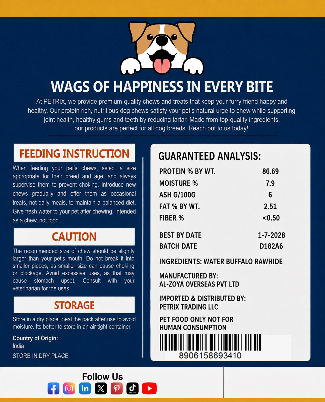 Petrix Dog Chips Snack Treat, 1 Pc (500g)