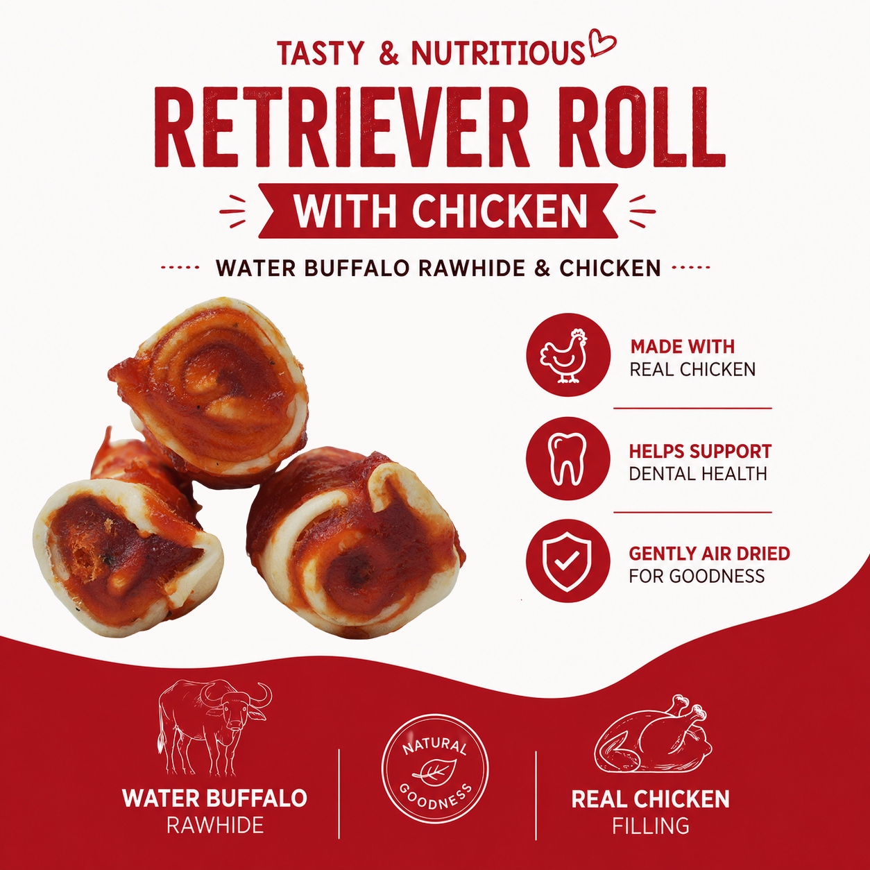 Petrix Retriever Roll with Chicken Flavour Dog Chew Treat, 3 Pcs (10 Inch)