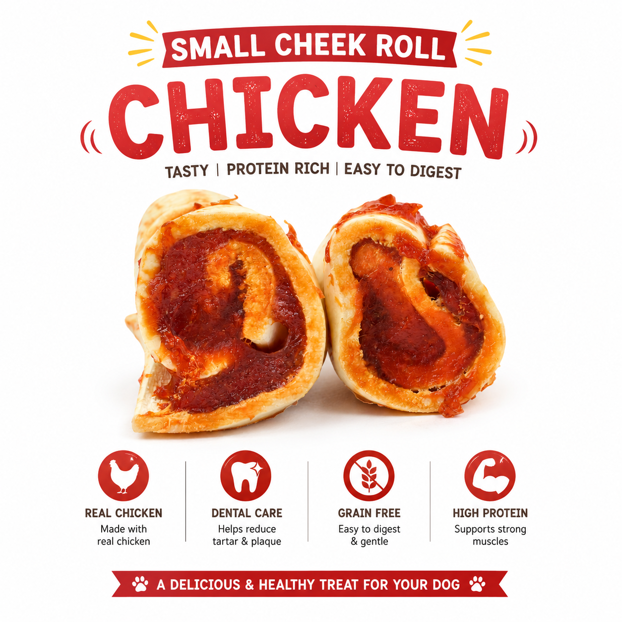 Petrix Small Cheek Roll Chicken Flavour Dog Chew Treat, 2 Pcs (6 Inch)