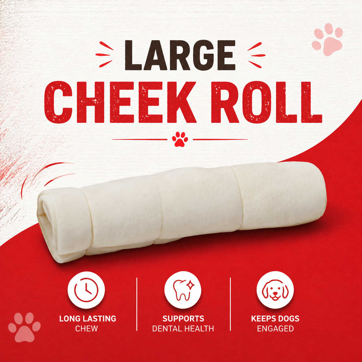 Petrix Large Cheek Roll White Natural Dog Chew Treat, 2 Pcs (10 Inch)
