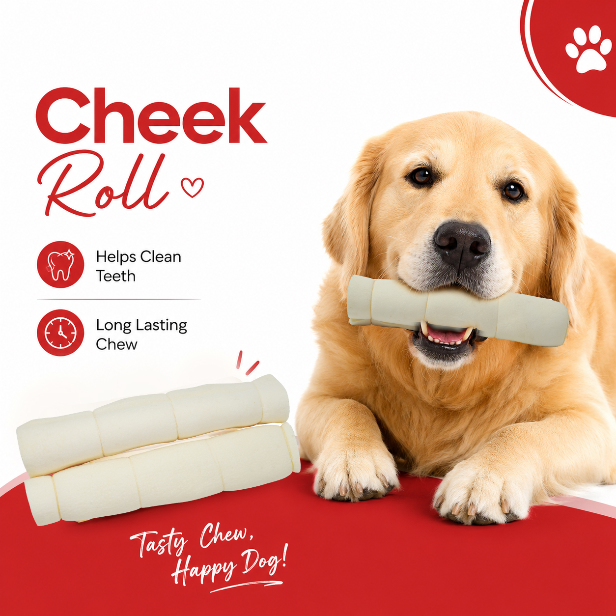 Petrix Large Cheek Roll White Natural Dog Chew Treat, 2 Pcs (10 Inch)