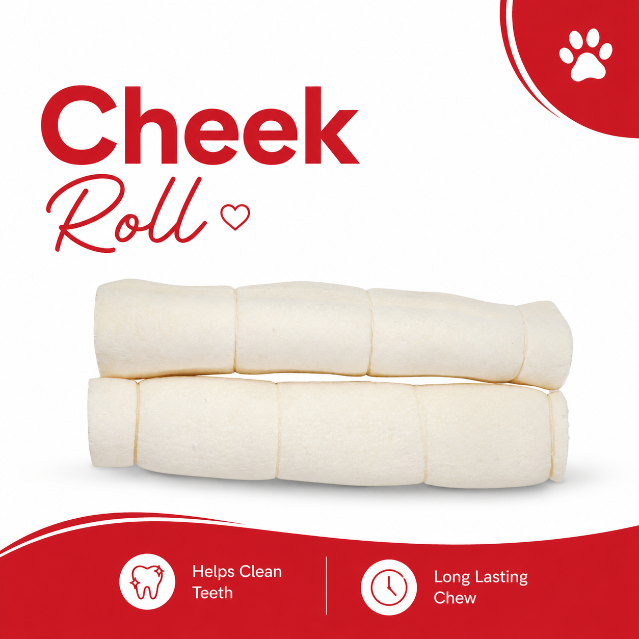 Petrix Large Cheek Roll White Natural Dog Chew Treat, 2 Pcs (10 Inch)