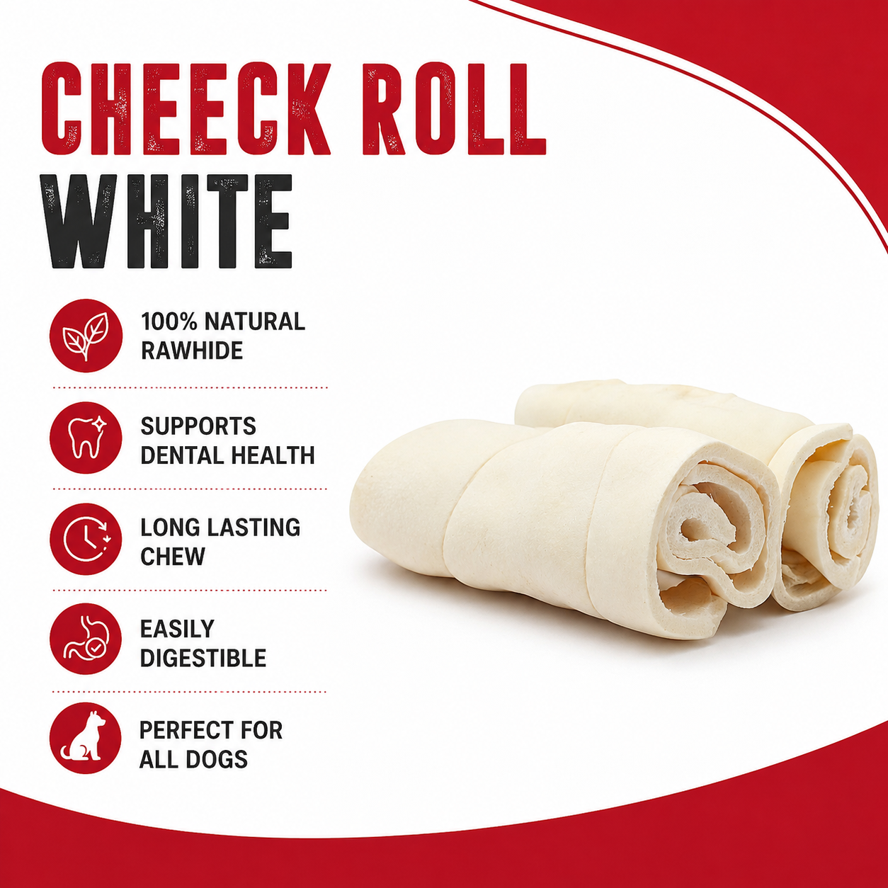 Petrix Small Cheek Roll White Natural Dog Chew Treat, 2 Pcs (6 Inch)