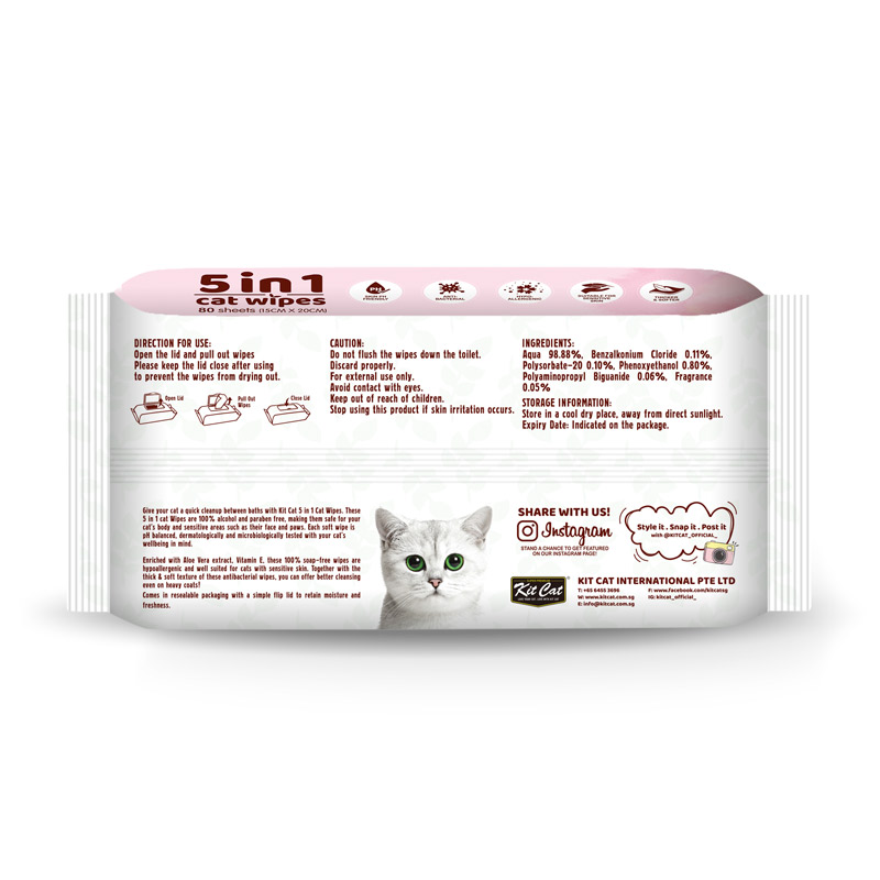 Kit Cat 5-in-1 Cat Wipes Unscented