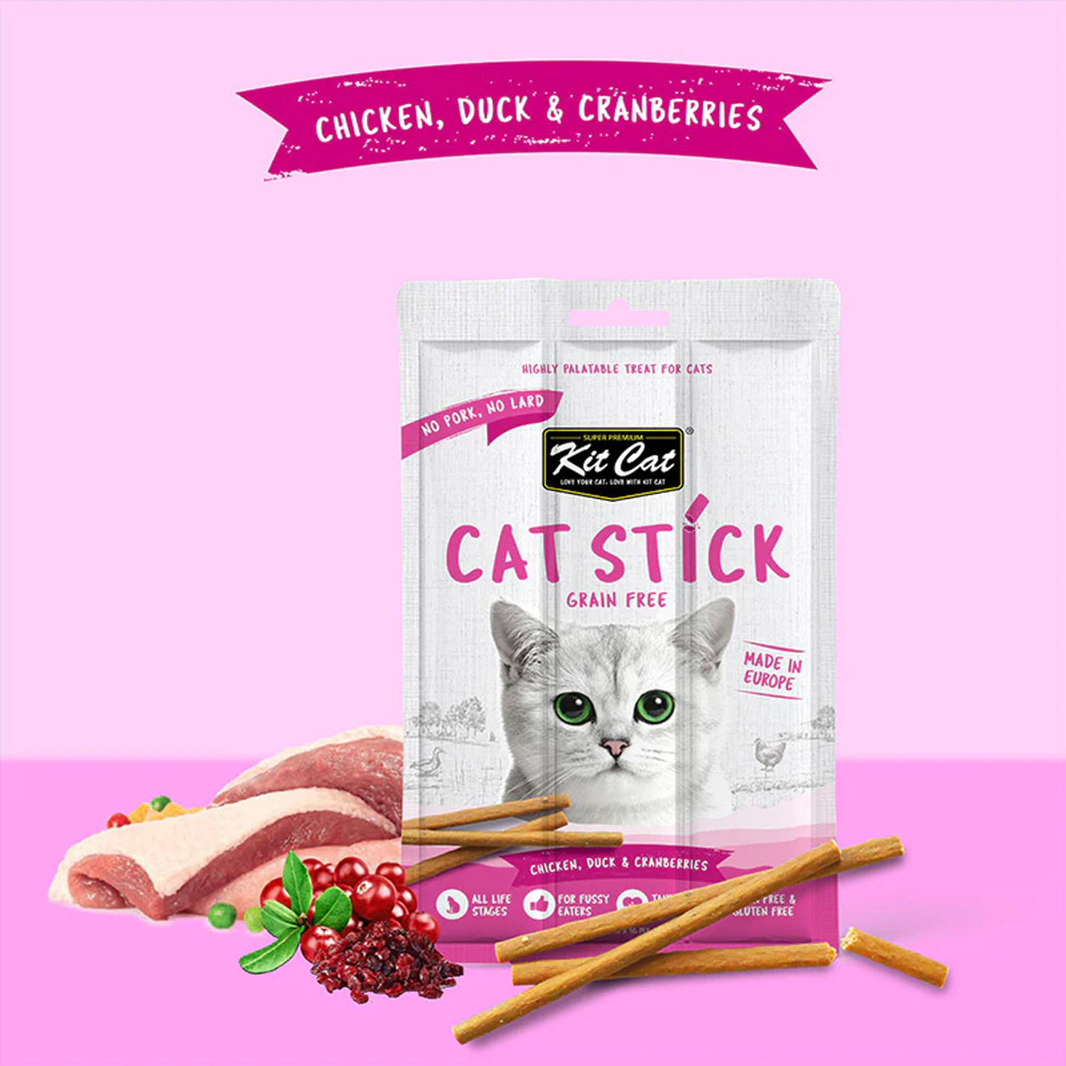 Kit Cat Grain Free Cat Stick Salmon &amp; Scallop 15g