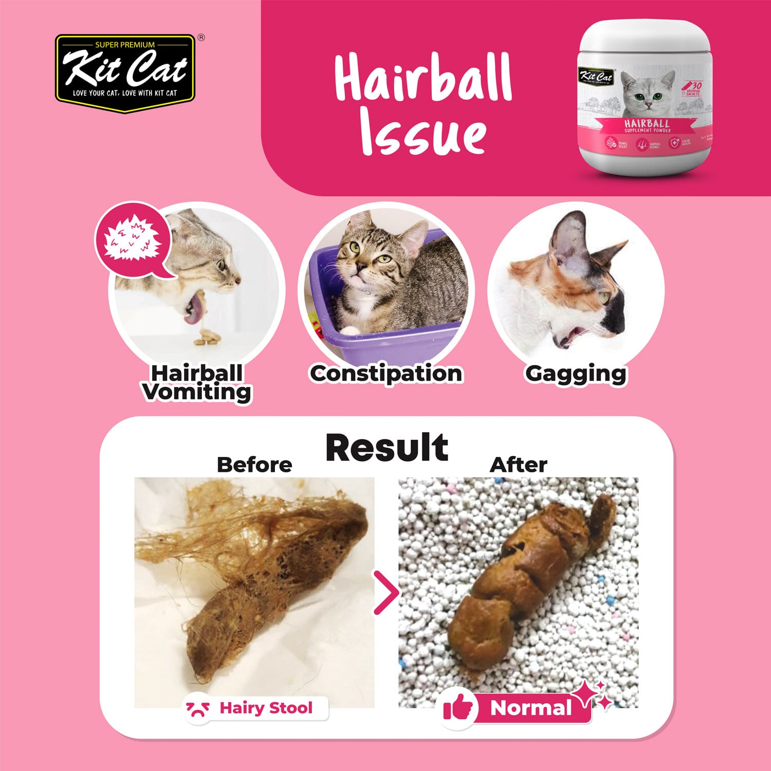 Kit Cat Hairtball Supplement Powder 150g (5g x 30 Sachets)