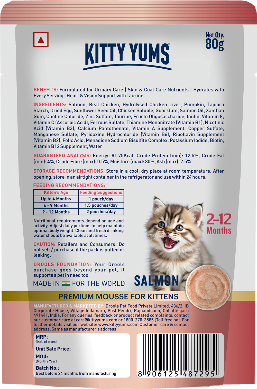 Kitty Yums Salmon Mousse Kitten Wet Food (80g x 24),1.92kg