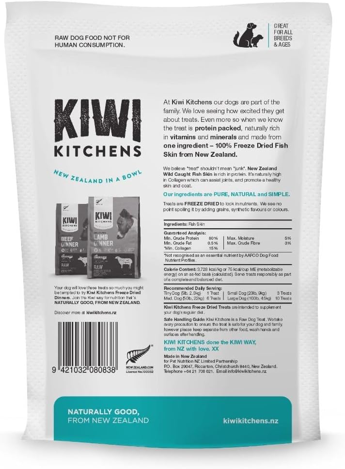Kiwi Kitchens Raw Freeze Dried Fish Skin Dog Treats 50G