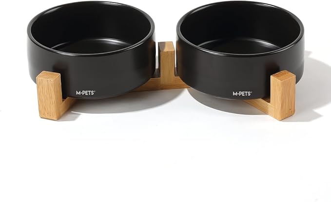 M-PETS OPERA Ceramic Bowls with Bamboo Stand Black 2x850ml