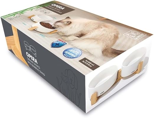 M-PETS OPERA Ceramic Bowls with Bamboo Stand White 2x350ml