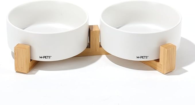 M-PETS OPERA Ceramic Bowls with Bamboo Stand White 2x850ml