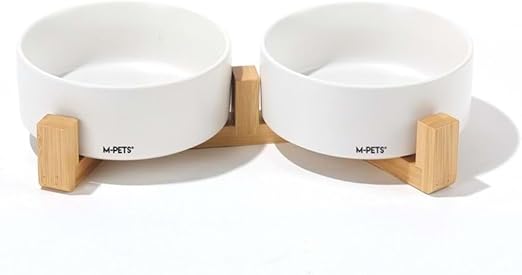 M-PETS OPERA Ceramic Bowls with Bamboo Stand White 2x350ml