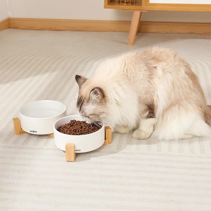 M-PETS OPERA Ceramic Bowls with Bamboo Stand White 2x850ml