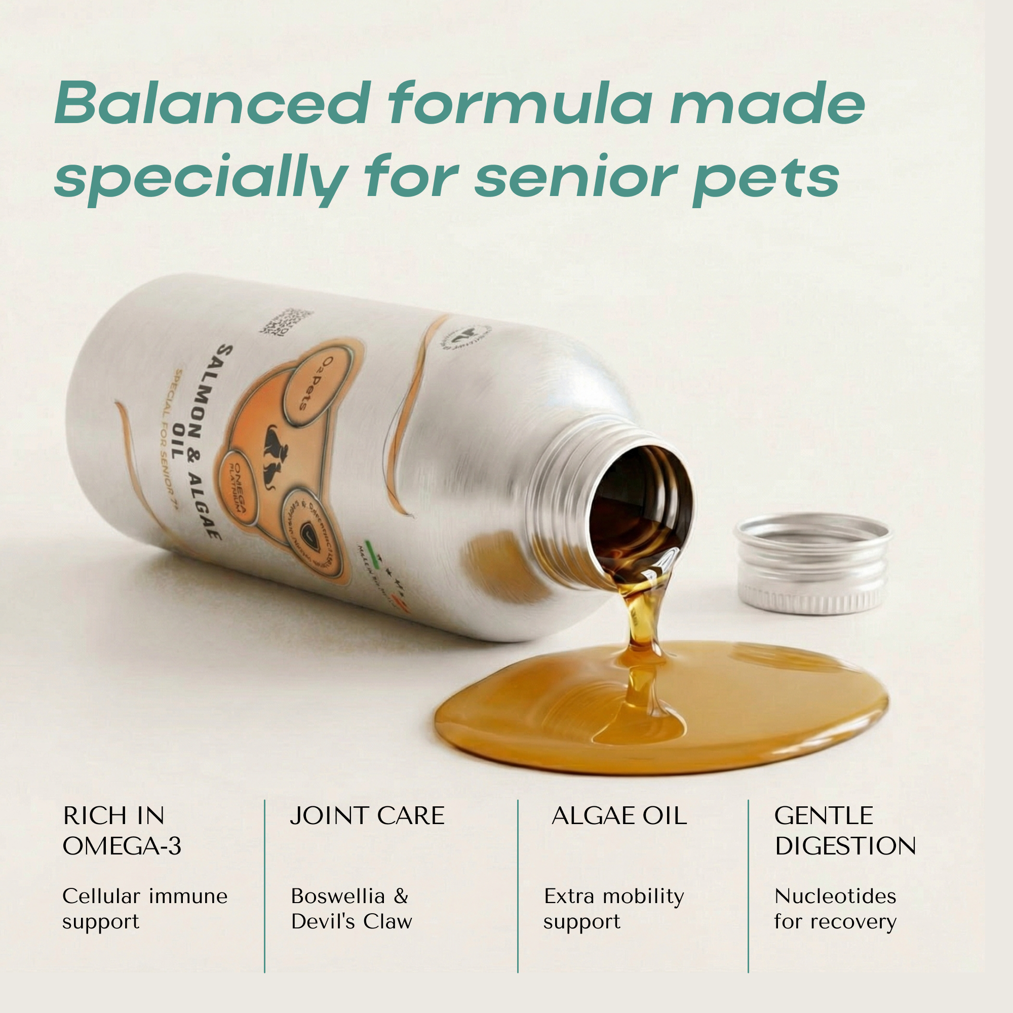 O2 PETS Omega SENIOR 7+ Dogs & Cats, Wild Caught Norwegian Salmon Oil Supplement – Omega 3 DHA for Brain, Joint, and Mobility Support 500ml