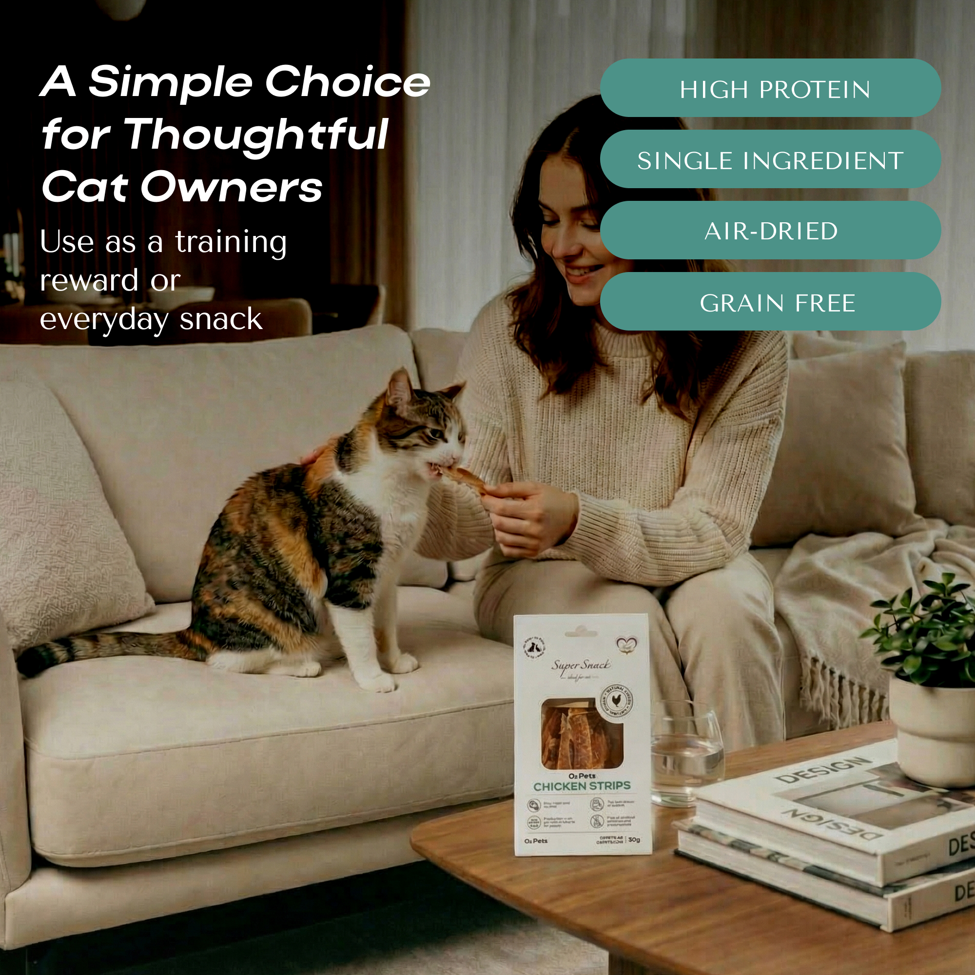 O2Pets Chicken Strips for Cats – 100% Pure Chicken Breast Single Ingredient Cat Treats – Natural High-Protein Feline Snack, Grain-Free & Low Fat Daily Reward 30gr