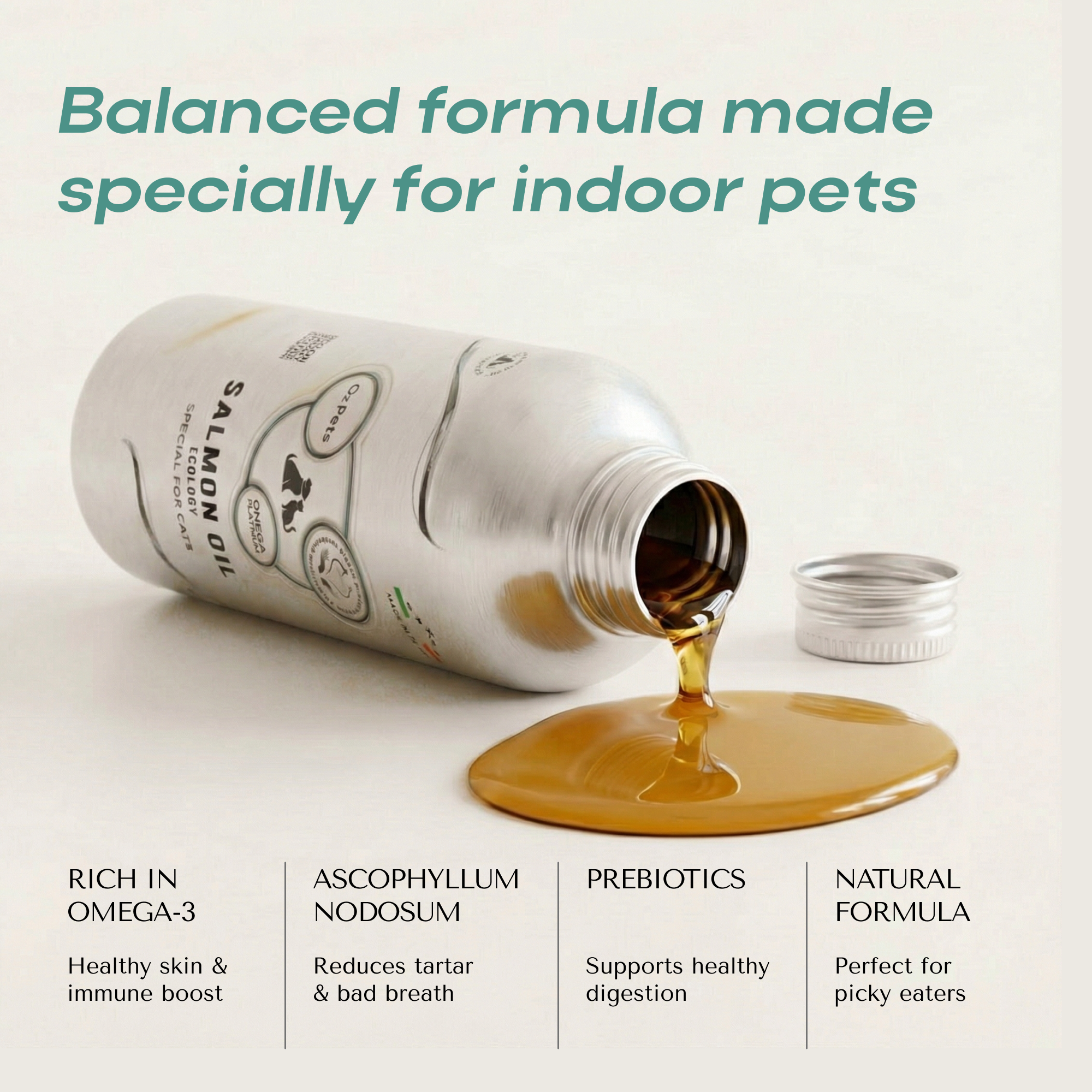 O2 PETS Omega PLATINUM Dogs & Cats, Wild Caught Norwegian Salmon Oil Supplement – Omega 3 for Digestion, Oral Care and Immunity 500ml