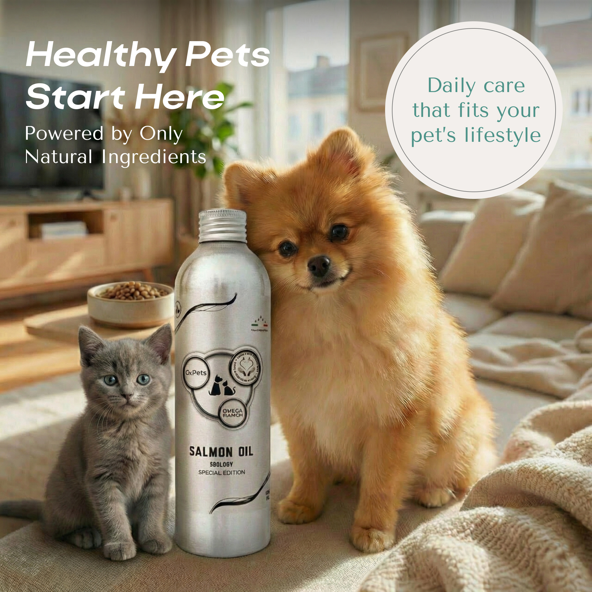 O2 PETS Omega PLATINUM Dogs & Cats, Wild Caught Norwegian Salmon Oil Supplement – Omega 3 for Digestion, Oral Care and Immunity 500ml