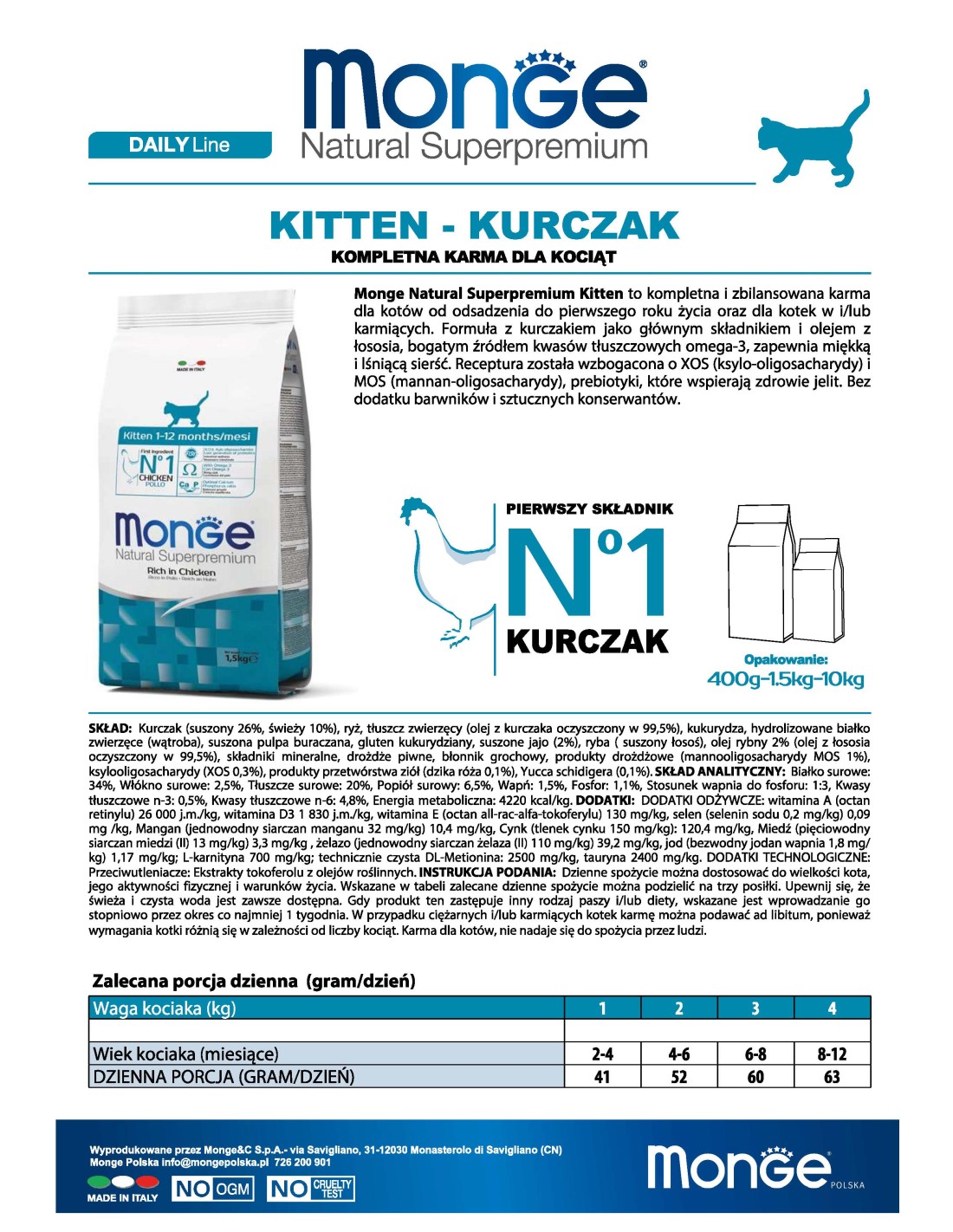 Monge Natural Superpremium Kitten Rich in Chicken 1.5KG