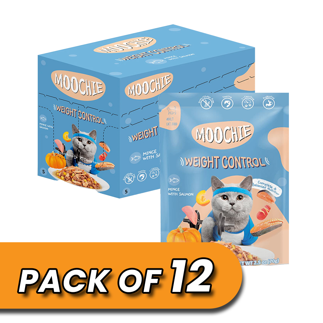 Moochie Cat Food Mince with Salmon - Weight Control Pouch 70g Pack of 12