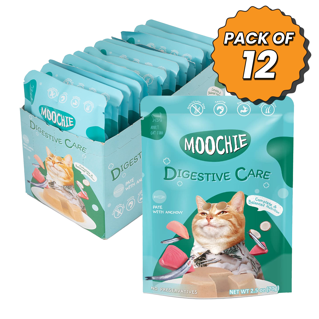 Moochie Cat Food Pate with Anchovy - Digestive Care Pouch 70g Pack of 12
