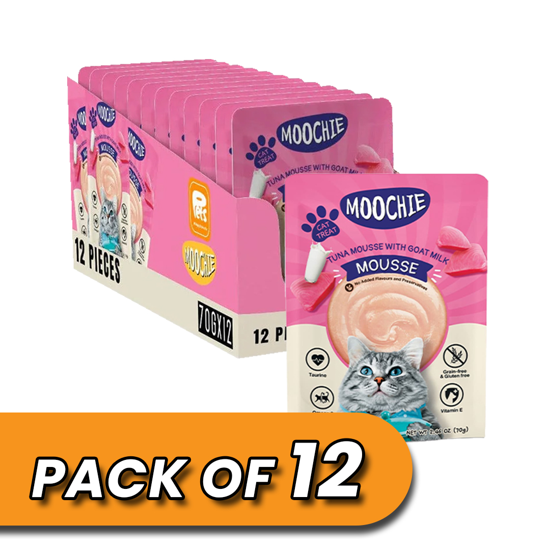 Moochie Cat Food Tuna Mousse with Goat Milk Pouch 70g Pack of 12