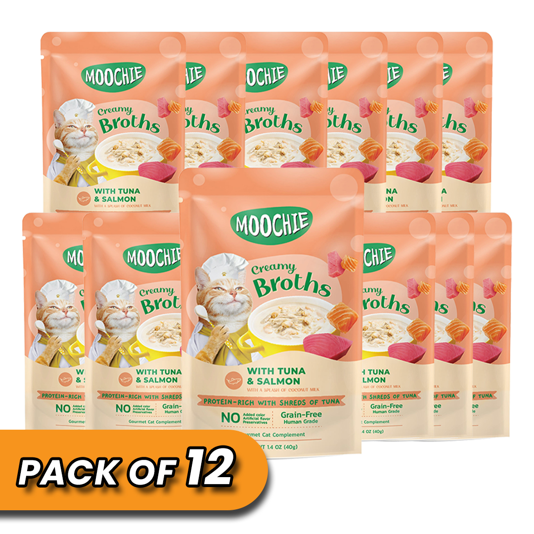 MOOCHIE CREAMY BROTH WITH TUNA & SALMON 40g Pouch Pack of 12