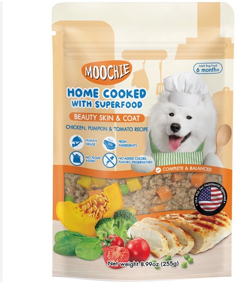 Moochie Home Cooked Dog Food - Beauty Skin & Coat - Chicken, Pumpkin & Tomato Recipe 255g With Superfood