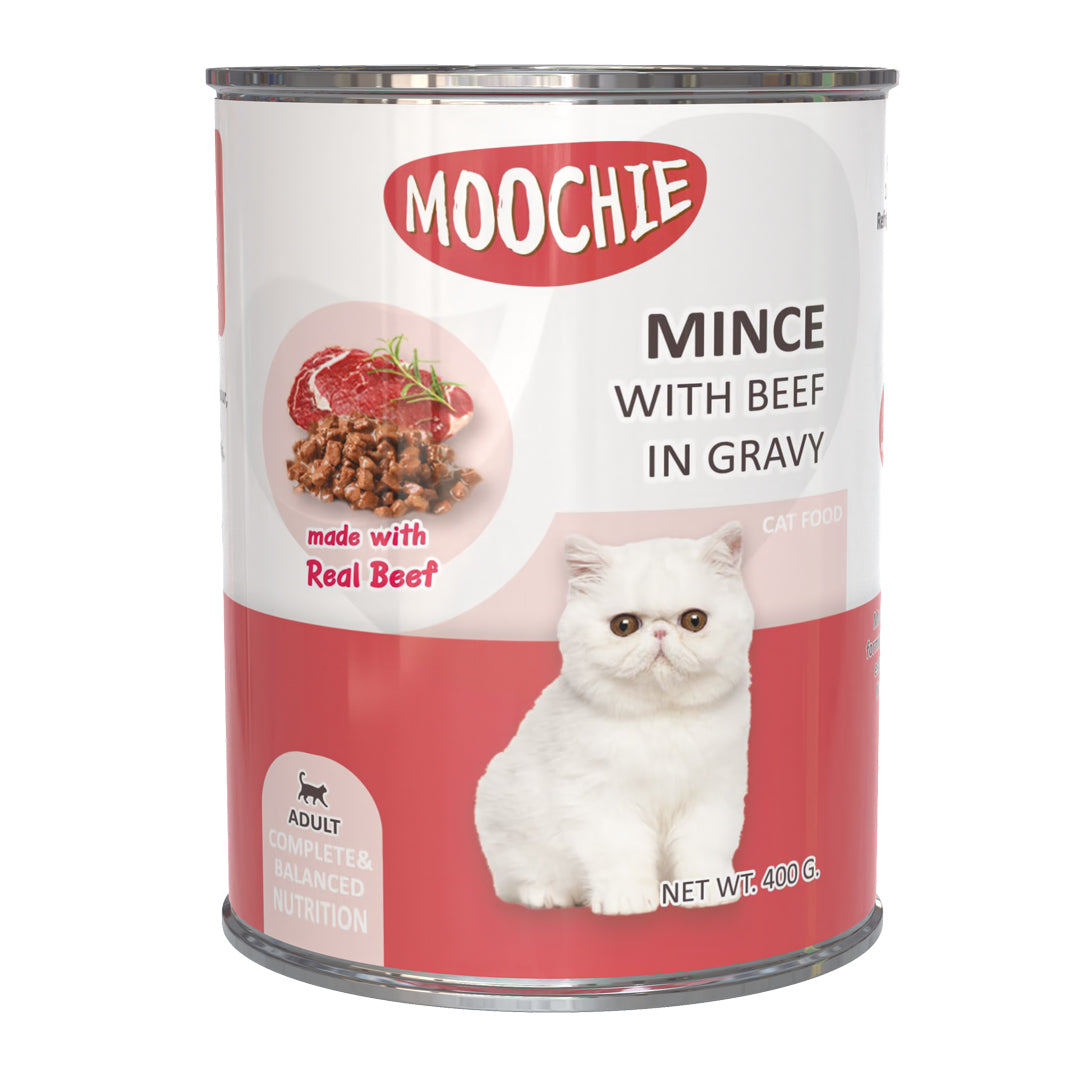 Moochie Mince With Beef In Gravy Cat Wet Food Can 400g