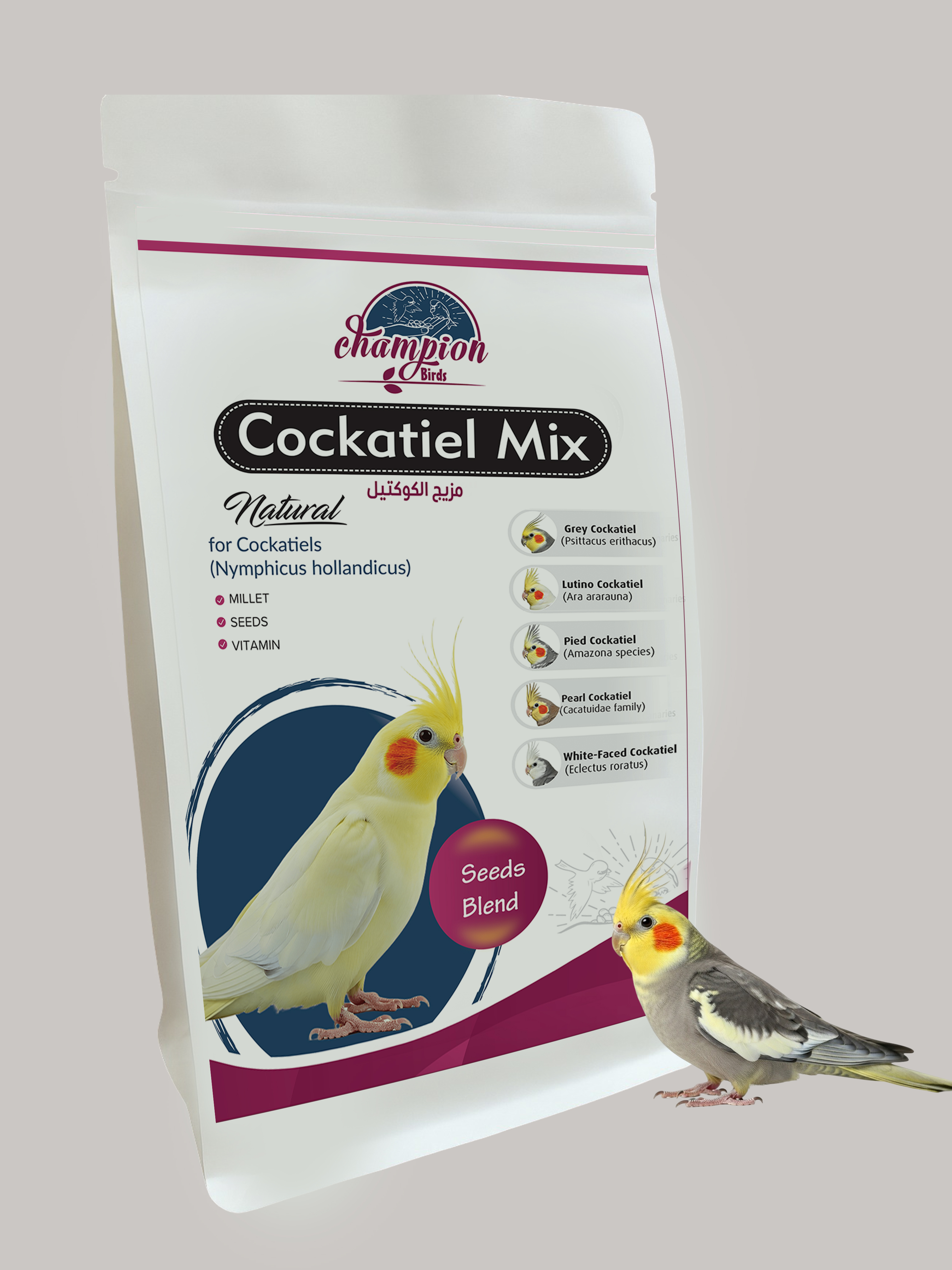 Champion Birds - Premium Mix for Cockatiels and Lovebirds, 1000 Grams / 2.2 lb x 6 Pieces/Carton