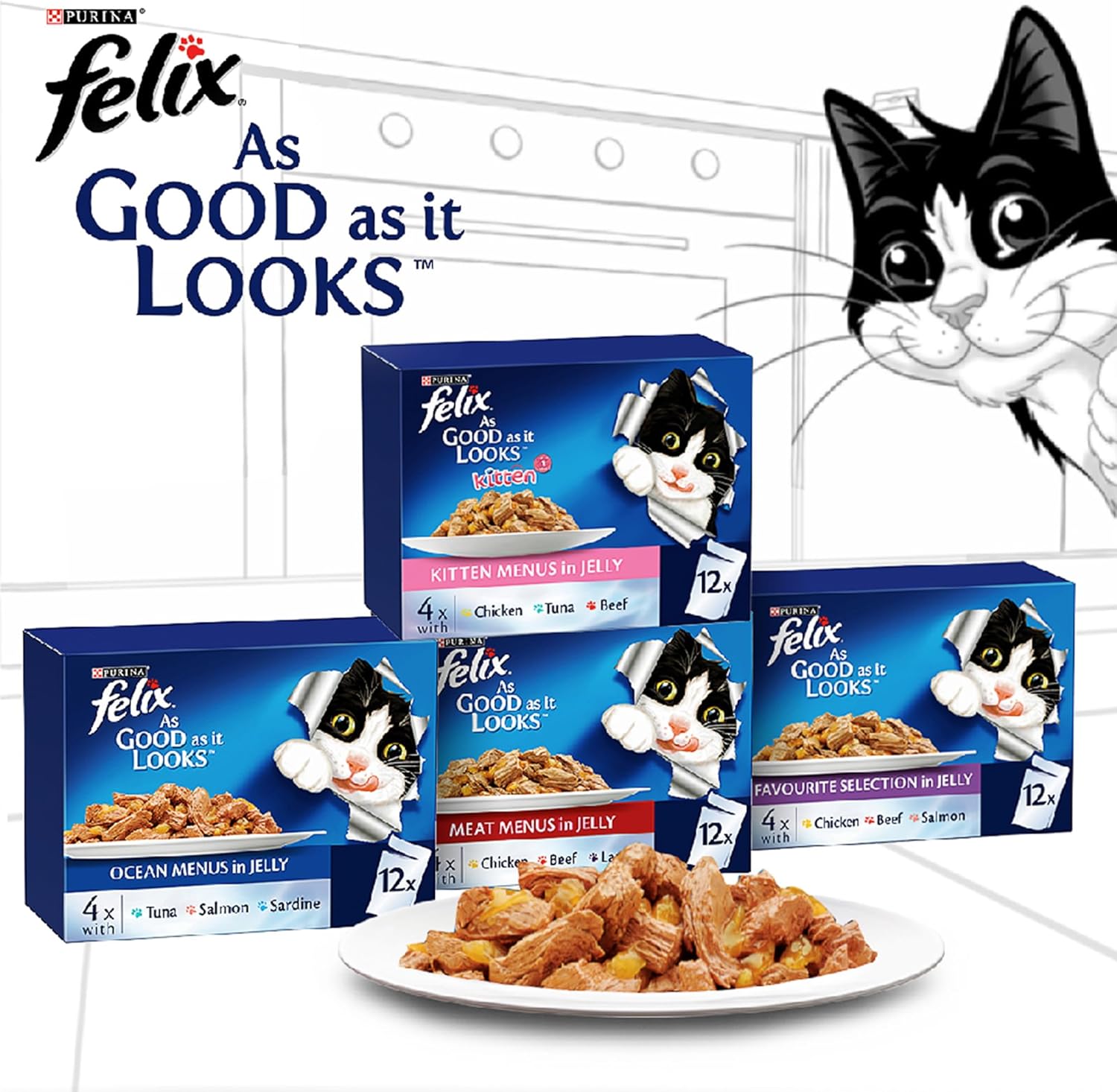 Nestle Purina Felix As Good As It Looks Cat Wet Food Favourite Selection in Jelly 85g x 12