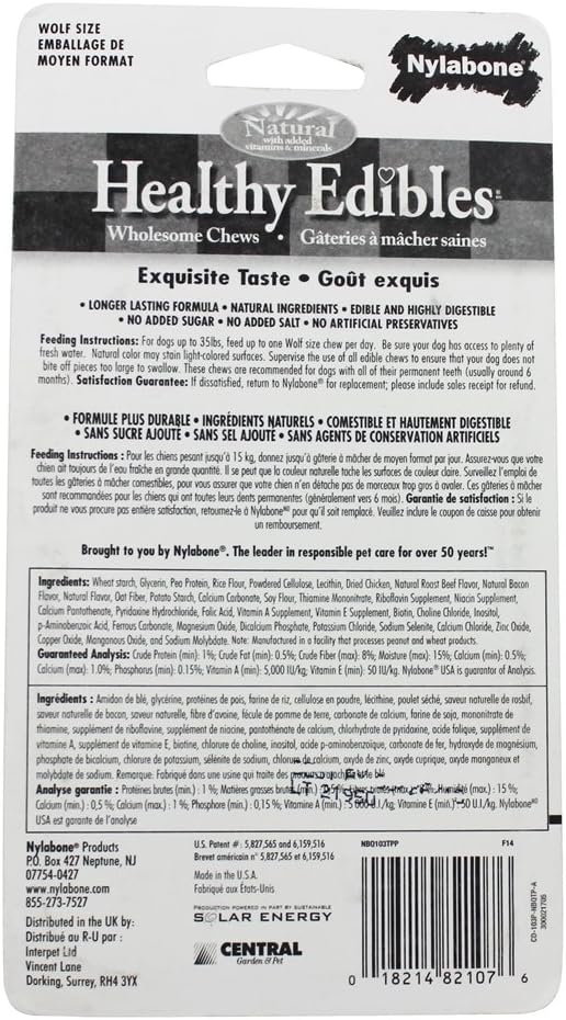 Nylabone Healthy Edibles Longer Lasting Chicken 2Ct Card Wolf Edible Treats