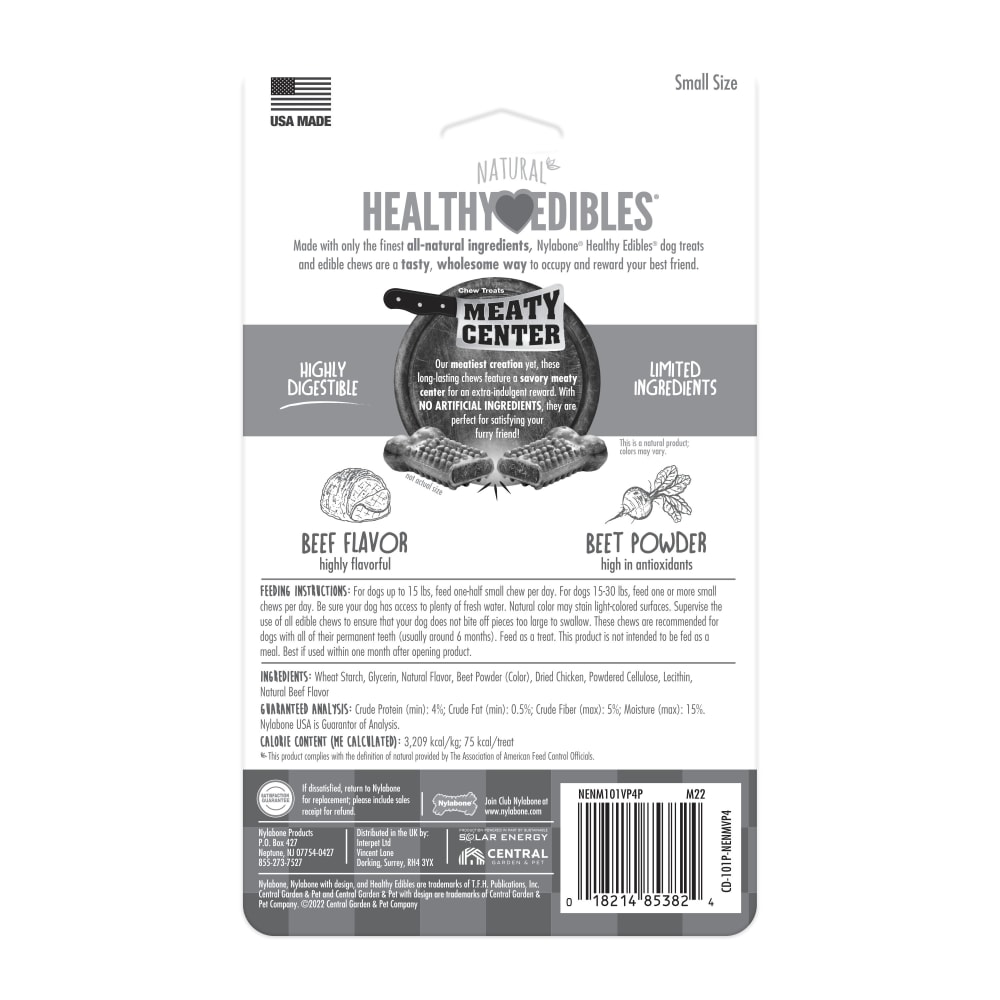 Nylabone Healthy Edibles Meaty Center 4Ct Card  Small Edible Treats