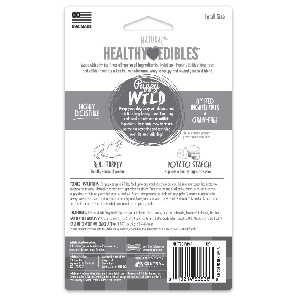 Nylabone Healthy Edibles Wild Puppy Turkey 4Ct  Regular Edible Treats