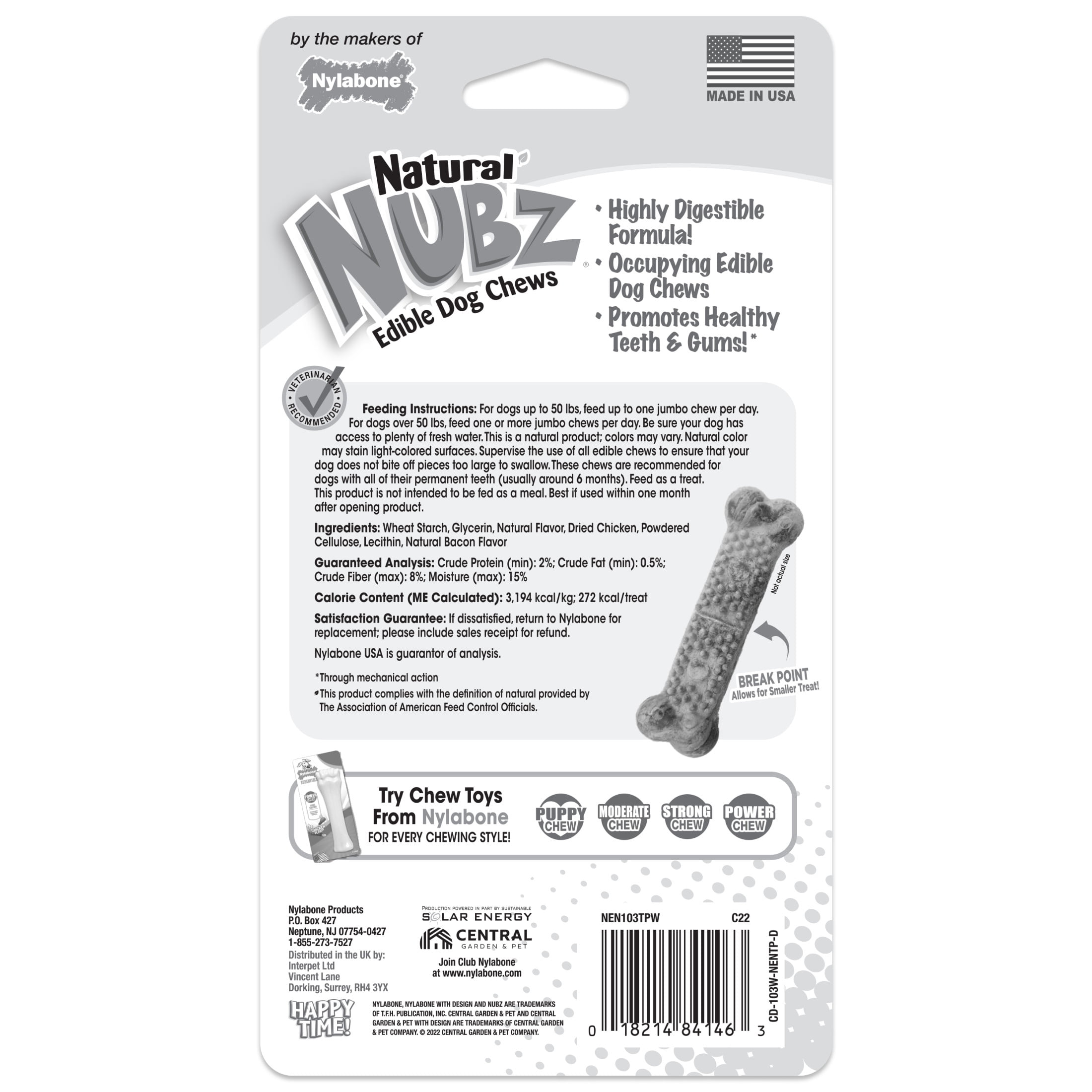 Nylabone Nubz Bacon 2Ct Card (In Shelf Tray) Jumbo Edible Treats