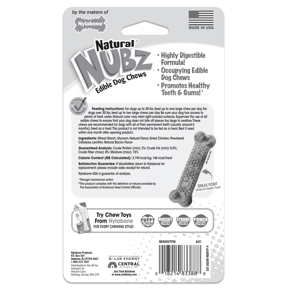 Nylabone Nubz Chicken 2Ct Card (In Shelf Tray) Large Edible Treats